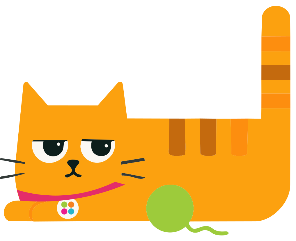 Illustration of Mochi the ginger cat, Pet Health Hub mascot, wearing a QR pet ID tag